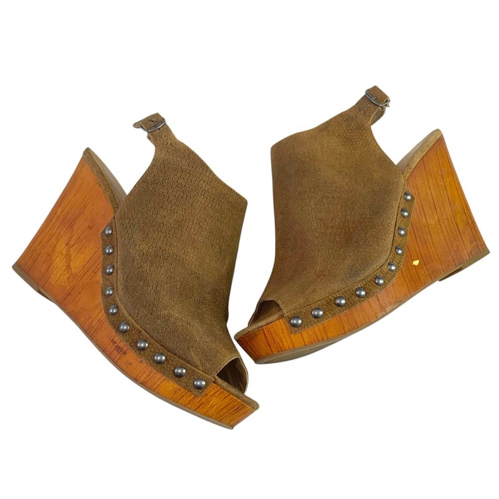 LUCKY BRAND LaRae Brown Textured Leather Wedge Sandals